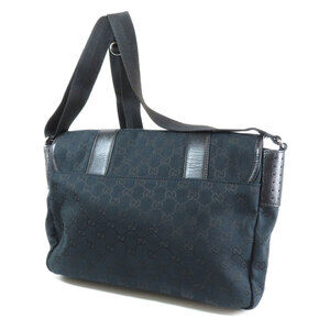Gucci bag GG leather buckle black Canvas messenger trim